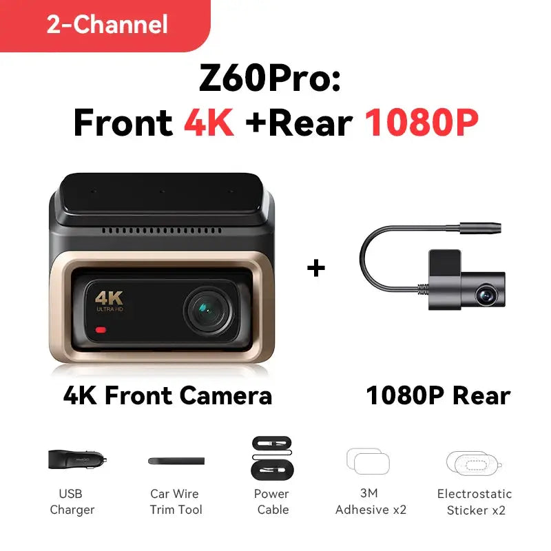 DDPAI Z60 Pro 4K front dash cam + rear 1080P camera, 2-channel dual dash cam