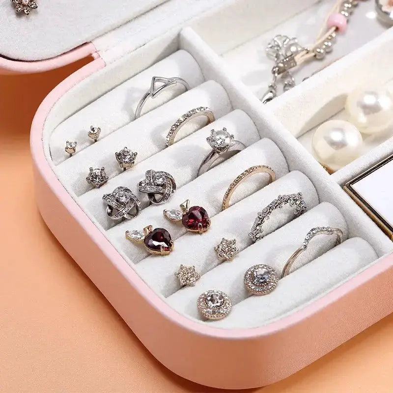 Portable Leather Jewelry Box Organizer Case Travel Storage Zipper Jewelry Display