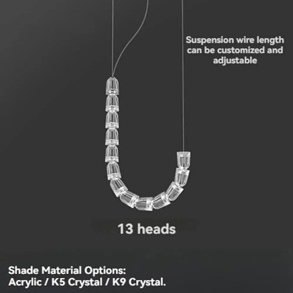 Necklace chandelier ceiling light by Simples Market with 13 crystal acrylic beads, adjustable length for living room