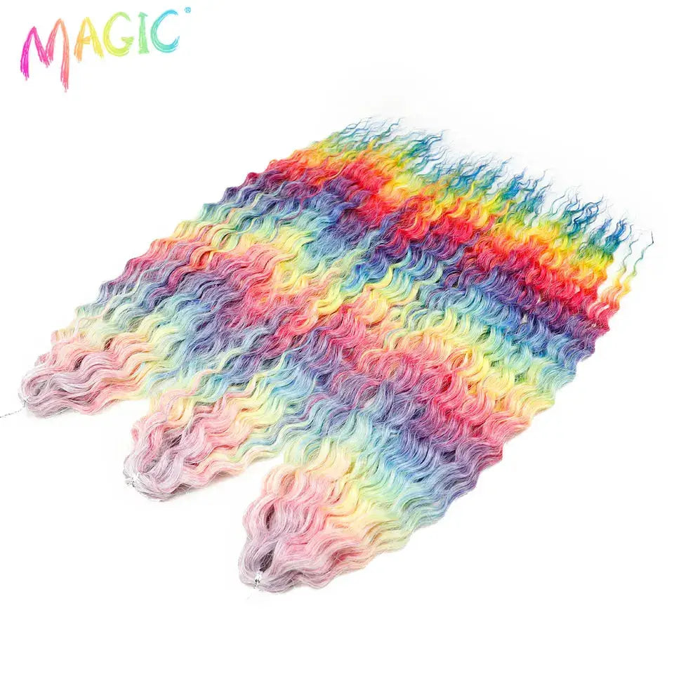 Magic Ariel Curl crochet hair extensions, water-wave twist, rainbow ombre, 22in, 2-pack, synthetic braid, Simples Market