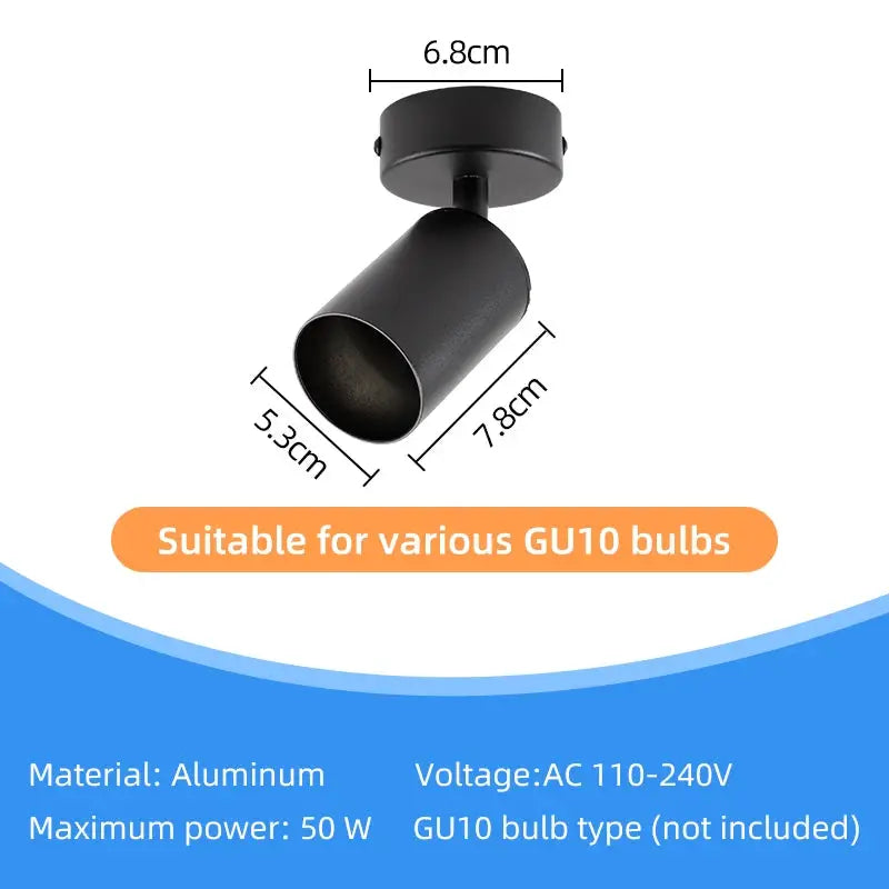 Simples Market black aluminum GU10 ceiling spotlight, adjustable LED lamp