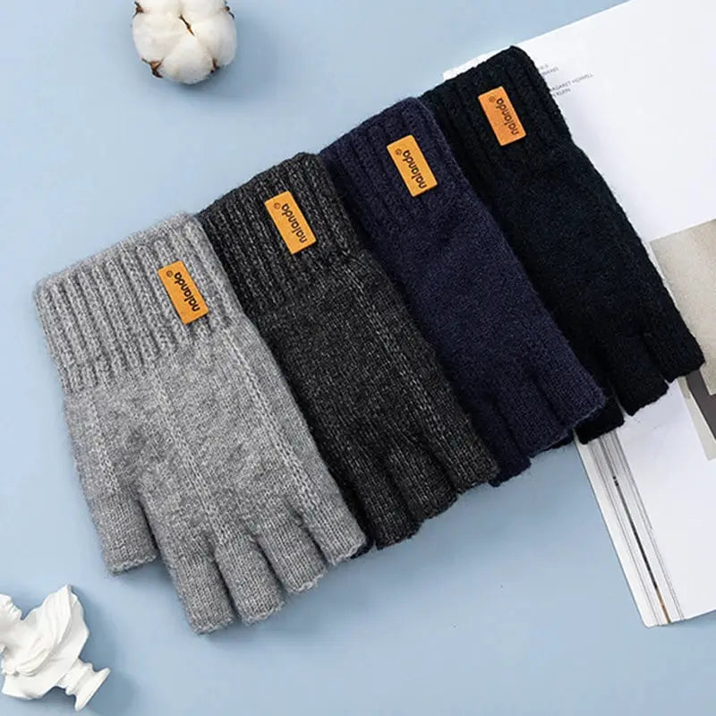 Fashion Winter Autumn Knitted Fingerless Gloves for Men and Women Warm Plush Touchscreen Outdoor Sports