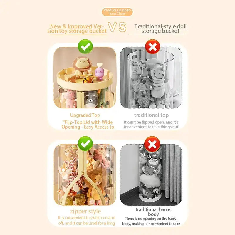 Transparent Doll Storage Box For Plush Toys And Dolls DIY Zipper Tube Organizer Christmas Gift For Kids
