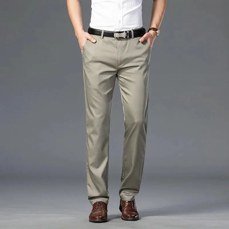 Men's slim cotton suit pants by Simples Market in khaki, casual business trousers
