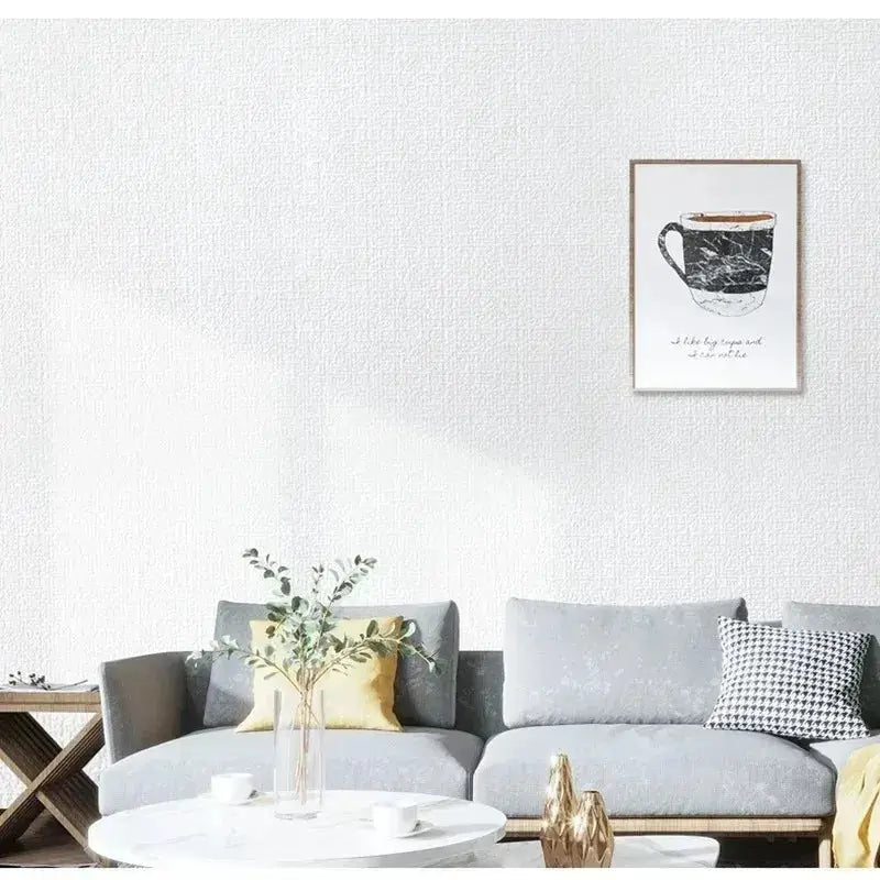 Foam wall panel, 50cm, self-adhesive with white 3D linen texture; removable and waterproof