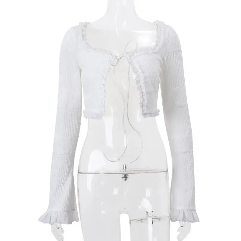 Y2K Ruffle Tiered Mini Skirt Co Ord Set Tie Front Top 2 Piece Elegant