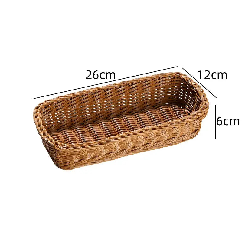 Imitation rattan storage basket, brown rectangular wicker tray, 26x12x6 cm