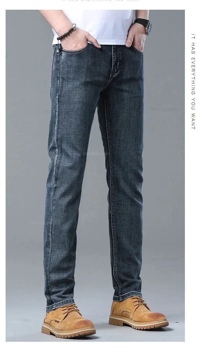 Spring Men's Light Blue Slim Jeans with stretch denim by Simples Market, casual denim trousers
