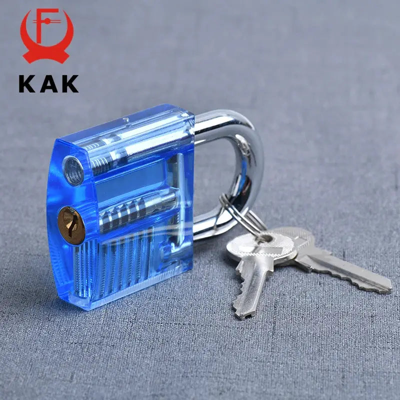 KAK transparent blue padlock with a keyring and two keys, 80x50mm