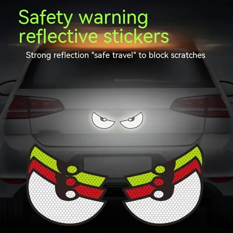Two Pack Reflective Car Stickers Improve Vehicle Visibility And Safety With Devil Eye Design