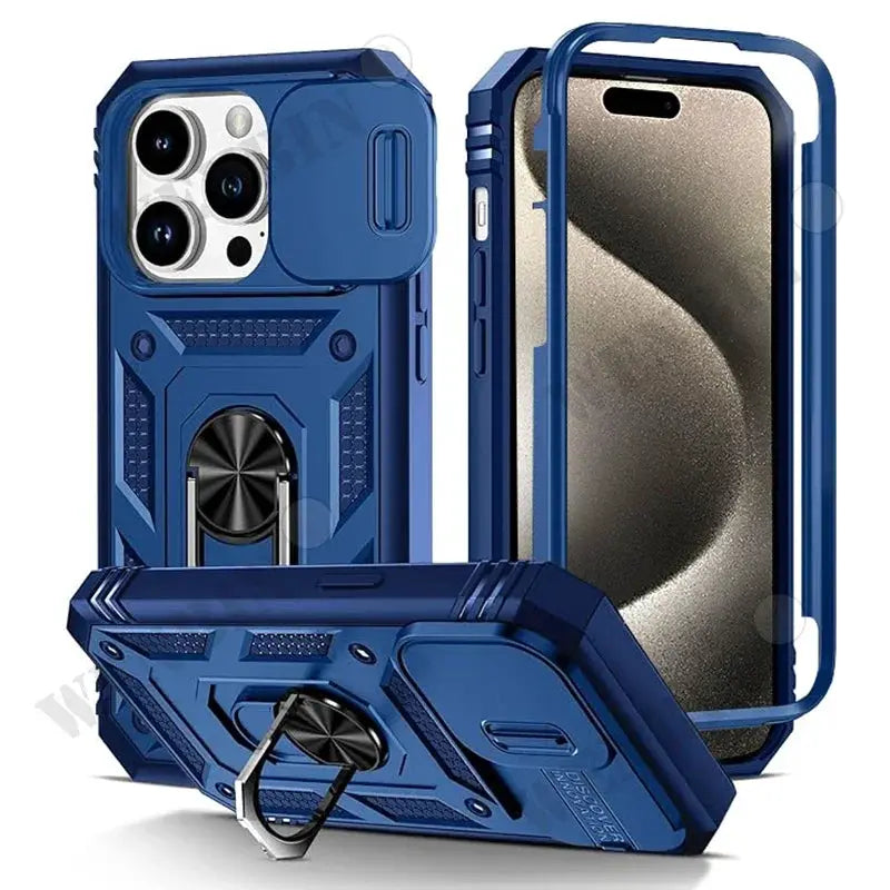 Case for iPhone rugged blue with 360° kickstand and camera protection