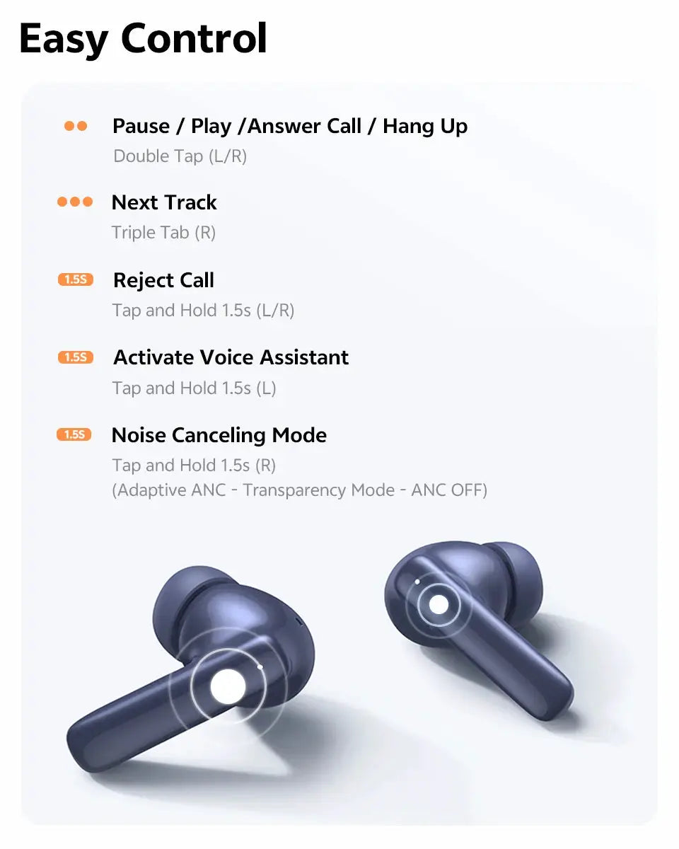 QCY T13 Pro HT23 wireless earbuds, Simples Market, navy blue pair with 13mm drivers and adaptive ANC, Bluetooth 6.0