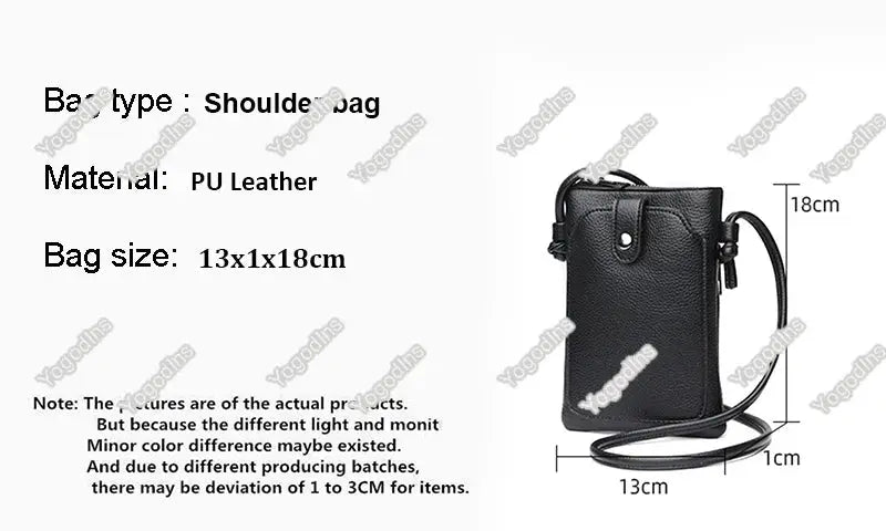 Simples Market PU leather diagonal crossbody bag, black, 13x1x18 cm with double-layer buckle and shoulder strap