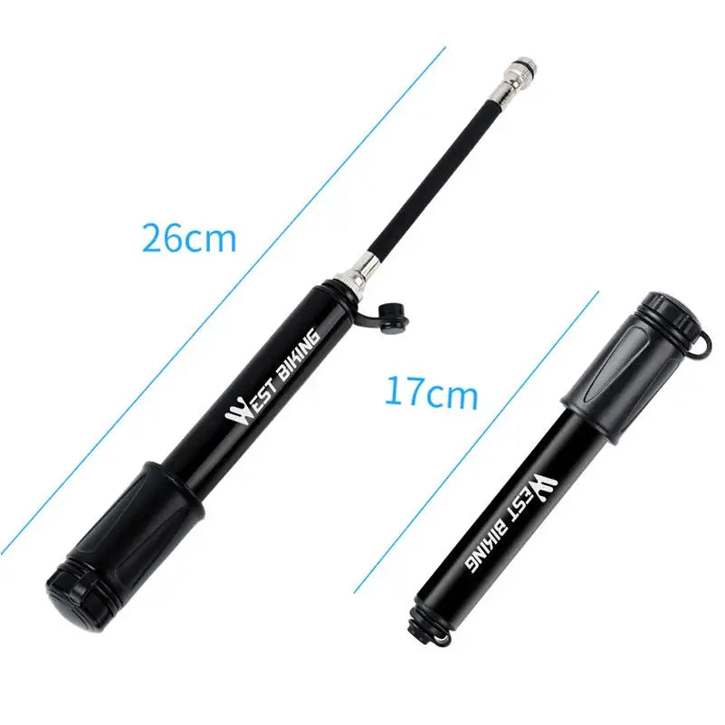 West Biking 100 PSI Mini Bike Pump Aluminum Alloy Hand Air Pump Schrader Presta Valve MTB