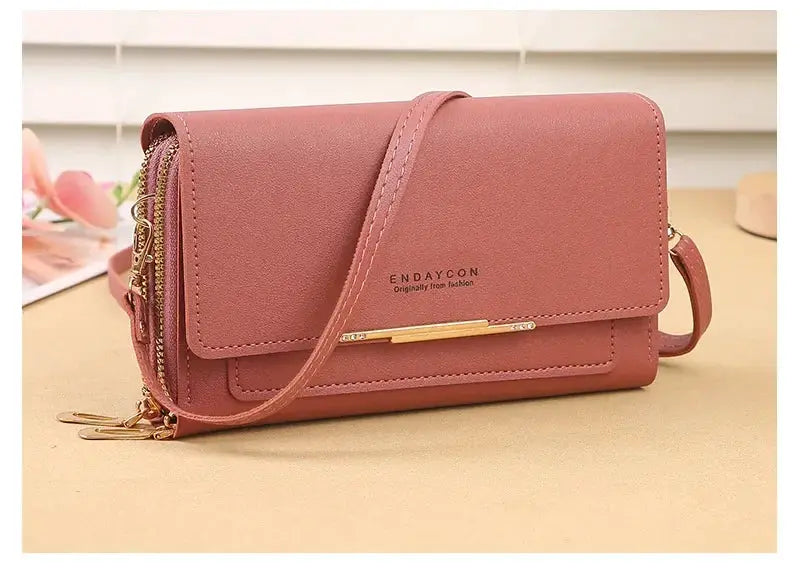 Women's mid-size wallet bag Simples Market, pink faux leather convertible shoulder clutch with coin pocket