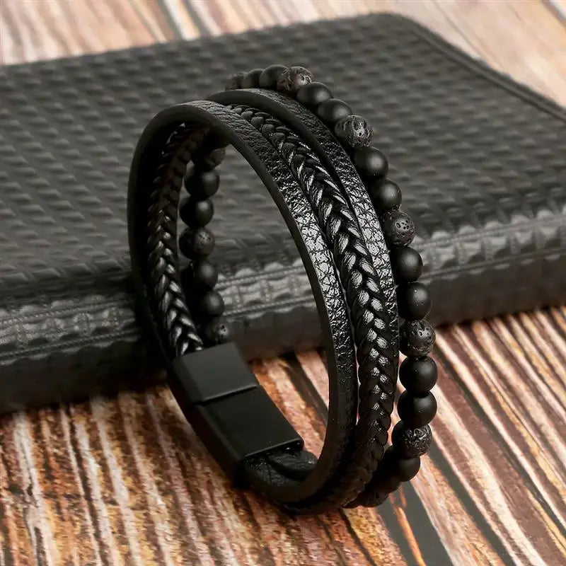 Classic Mens Leather Bracelet Hand Woven Multi Layer Style Fashion Jewelry For Men Durable Casual Accessory