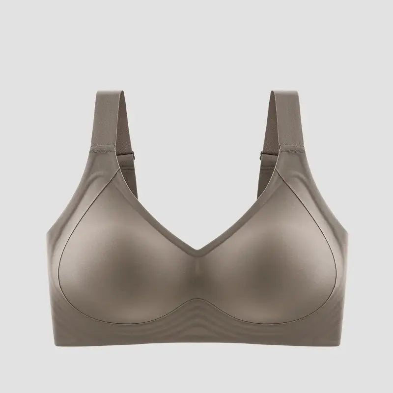 Taupe wireless sleeping bra with soft cups for comfort
