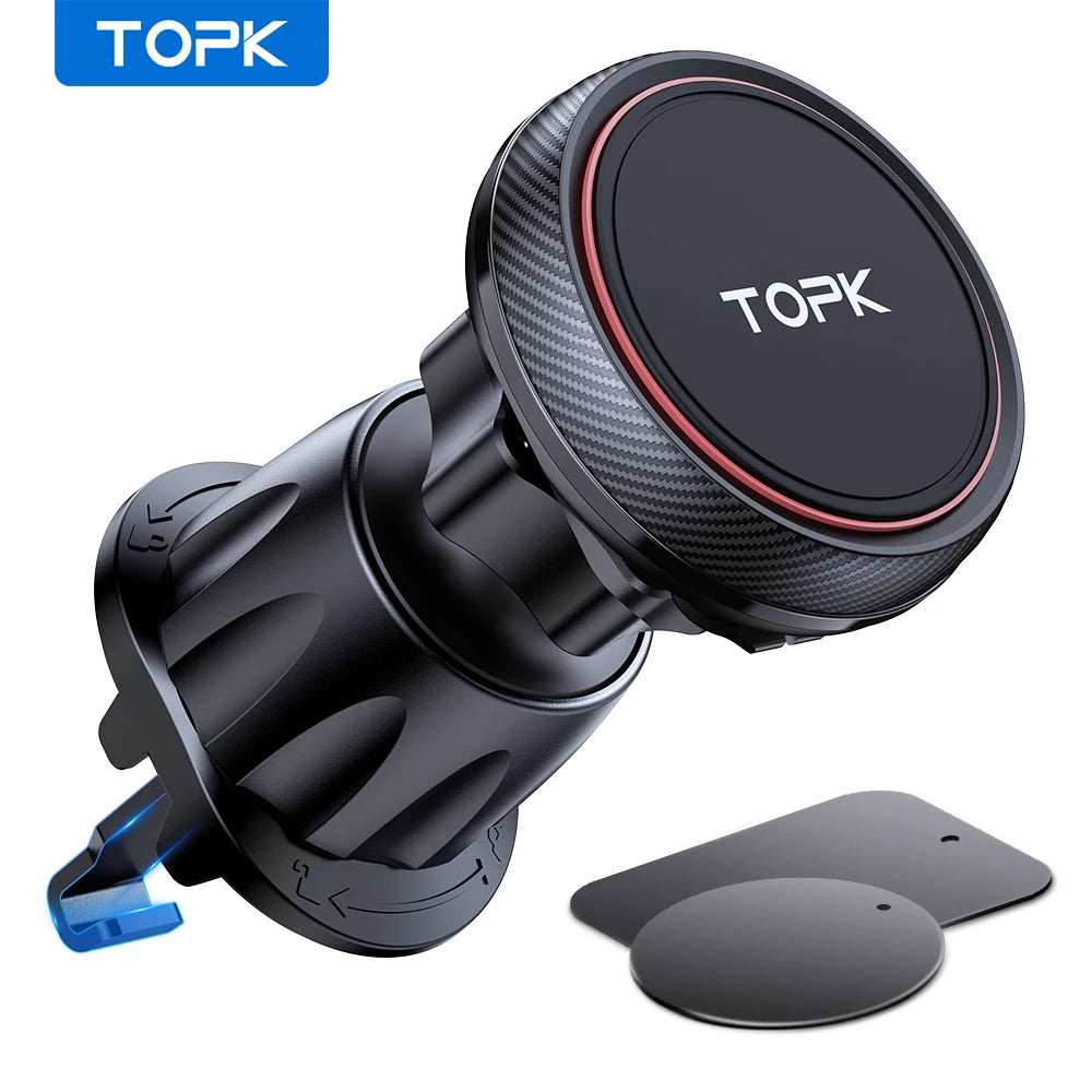 Topk Magnetic Car Phone Mount 360 Rotation Air Vent Holder N52 Magnets
