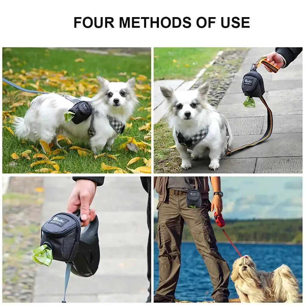 Simples Market dog treat pouch, black nylon multifunction training bag with poop bag dispenser and belt clip