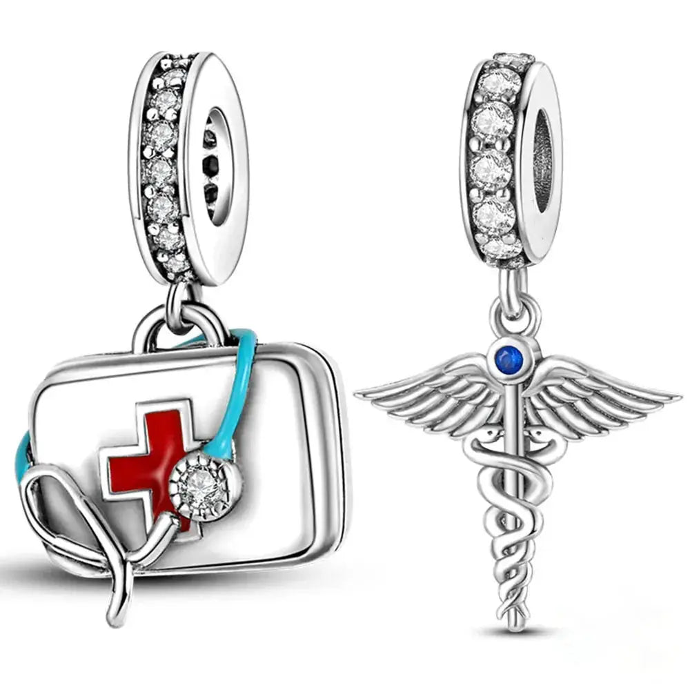 Medicine Cabinet Stethoscope Charm Pendant 925 Silver Bead Charms For MULA Bracelet DIY Fine Jewelry Making