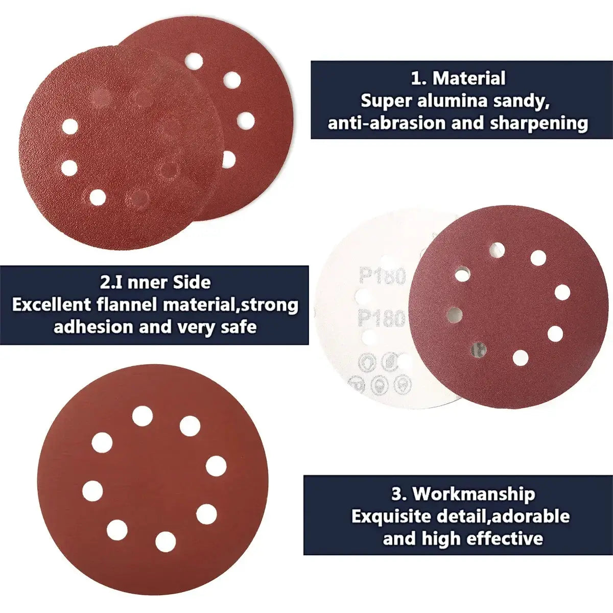 100 Pieces 5 Inch 8 Hole Alumina Sanding Discs For Metal Wood Glass Car Polishing Abrasive Tool
