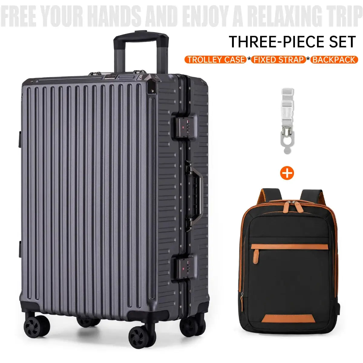 Trolley Luggage Aluminum Frame Rolling Suitcase Durable Carry On With USB Charging And 360 Degree Spinner Wheels