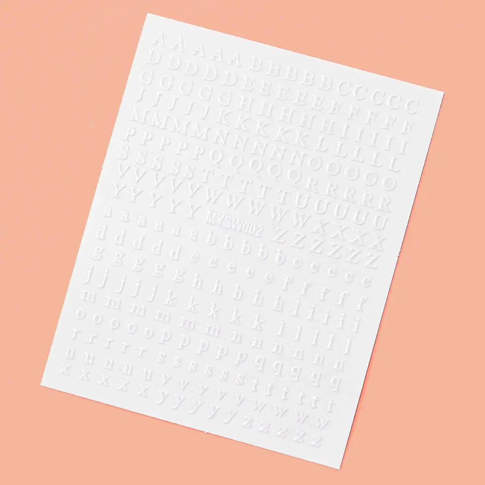 Simples Market 3D alphabet nail stickers sheet with 26 laser-silver letters, self-adhesive manicure decals