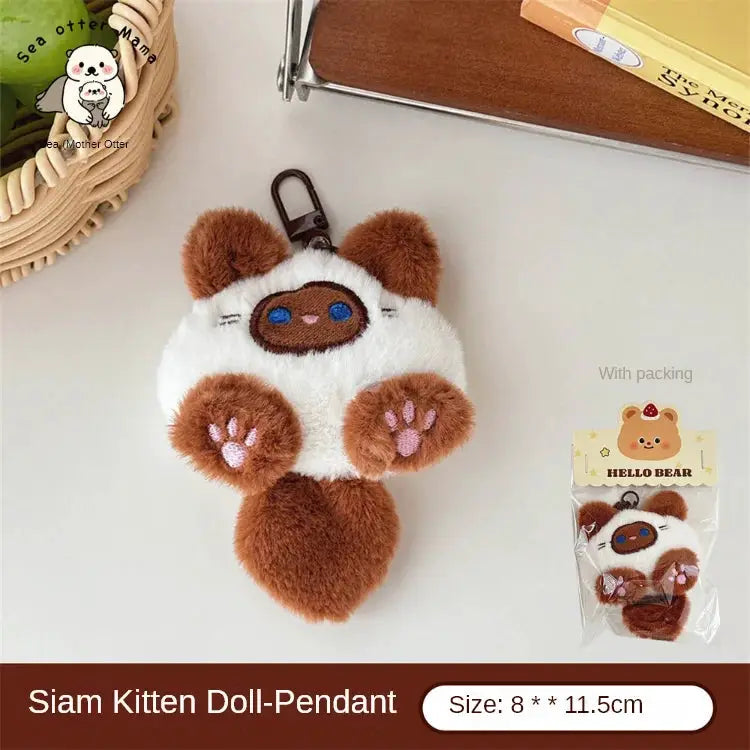 Cute Plush Cat Doll Pendant For Backpacks And Bags Soft Rabbit Fur Animal Charm Keychain Gift For Girls
