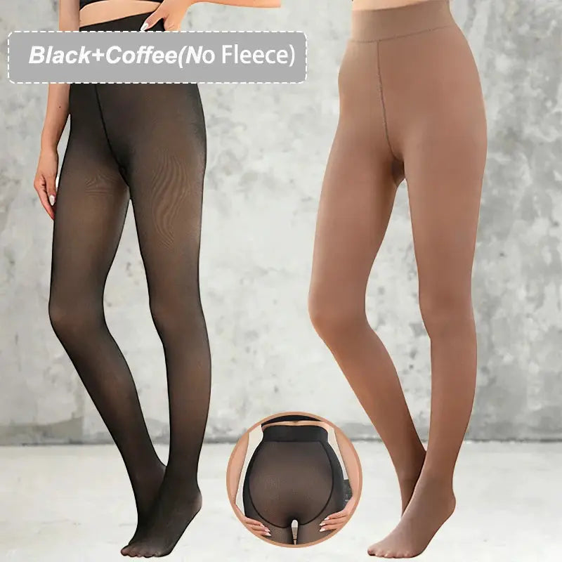 LuxeLoom Womens Fleece-Lined Seamless Leggings 2 Pack With Butterfly Leopard Jacquard Design
