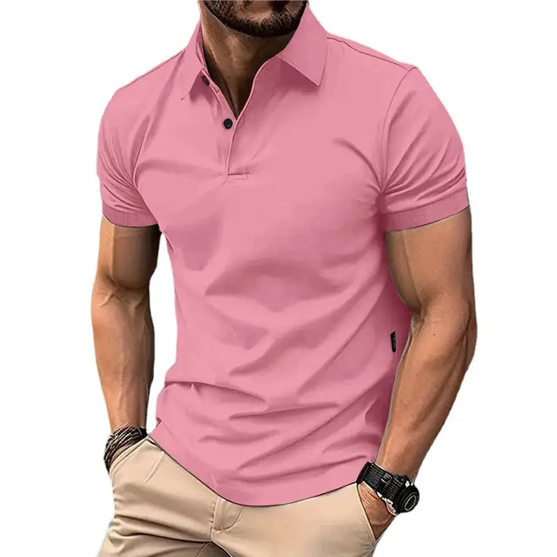 Summer Mens Solid Color Polo Shirt Short Sleeve Lapel Button T Shirt Lightweight Casual Streetwear For Jogging Top