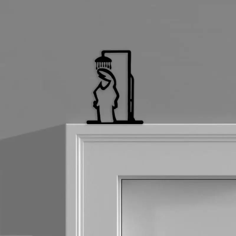Black metal wall art shower figure minimalist line design for bathroom, aluminum plate by Simples Market