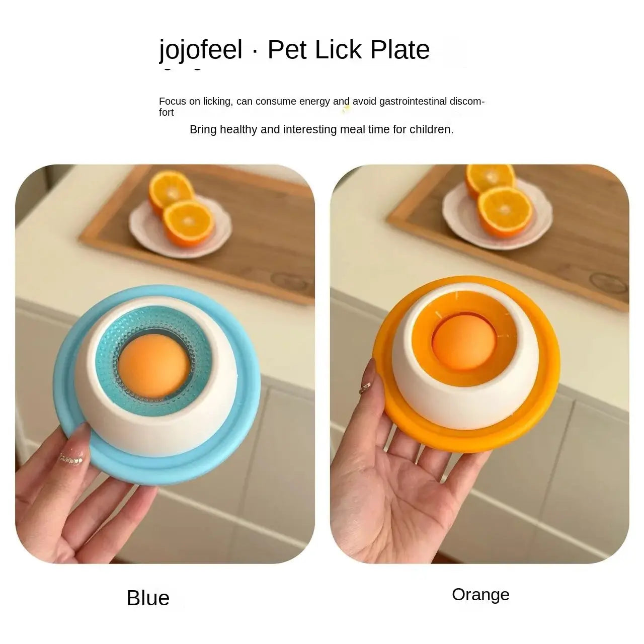 Pet lick plate dog toy, interactive slow feeder for training, blue and orange (2)