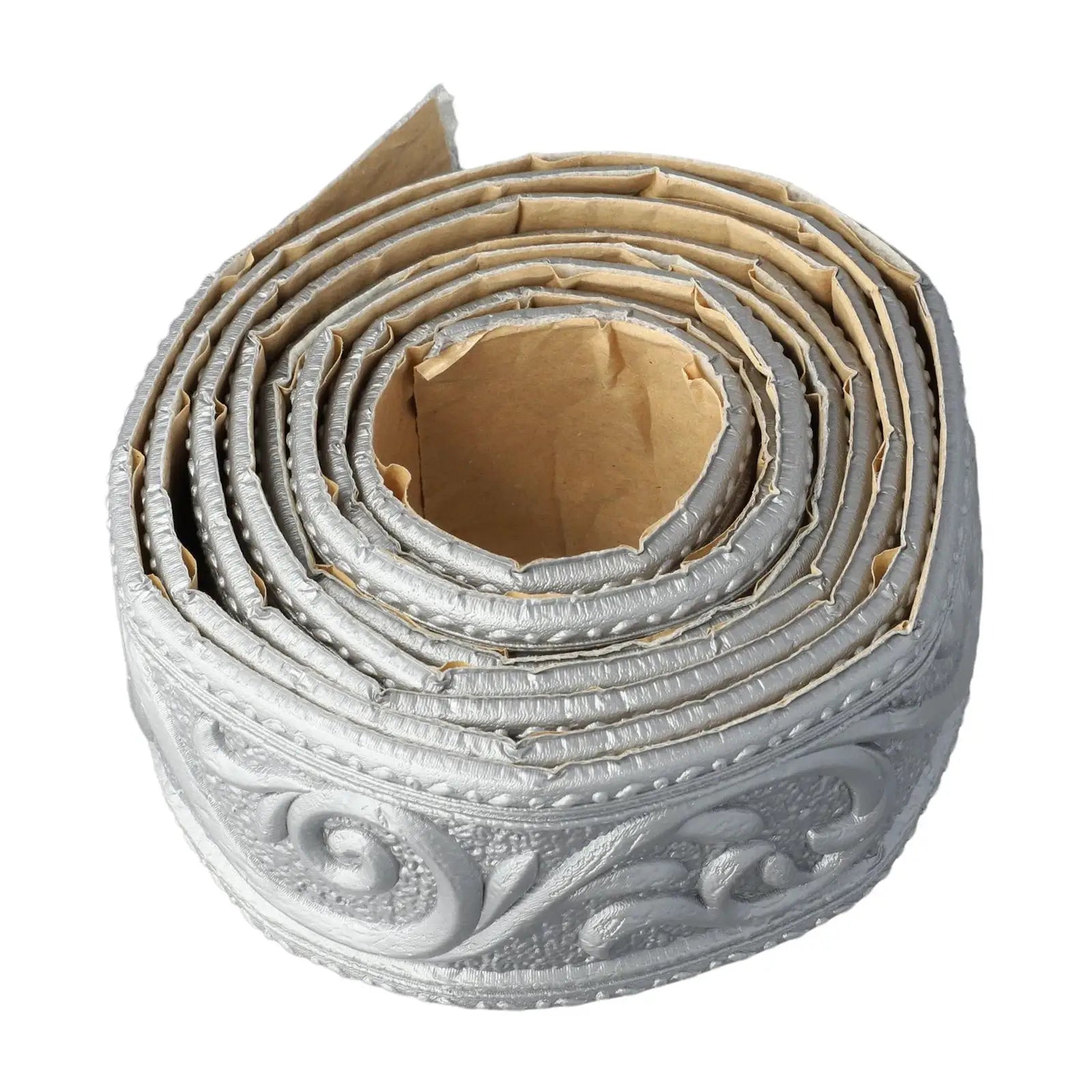 3D wall trim border roll by Simples Market; silver-gray embossed, self-adhesive waterproof baseboard decor