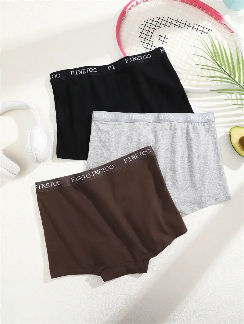 3Pcs women's cotton seamless underwear set boxer briefs in black, gray, and brown with Finetoo waistband