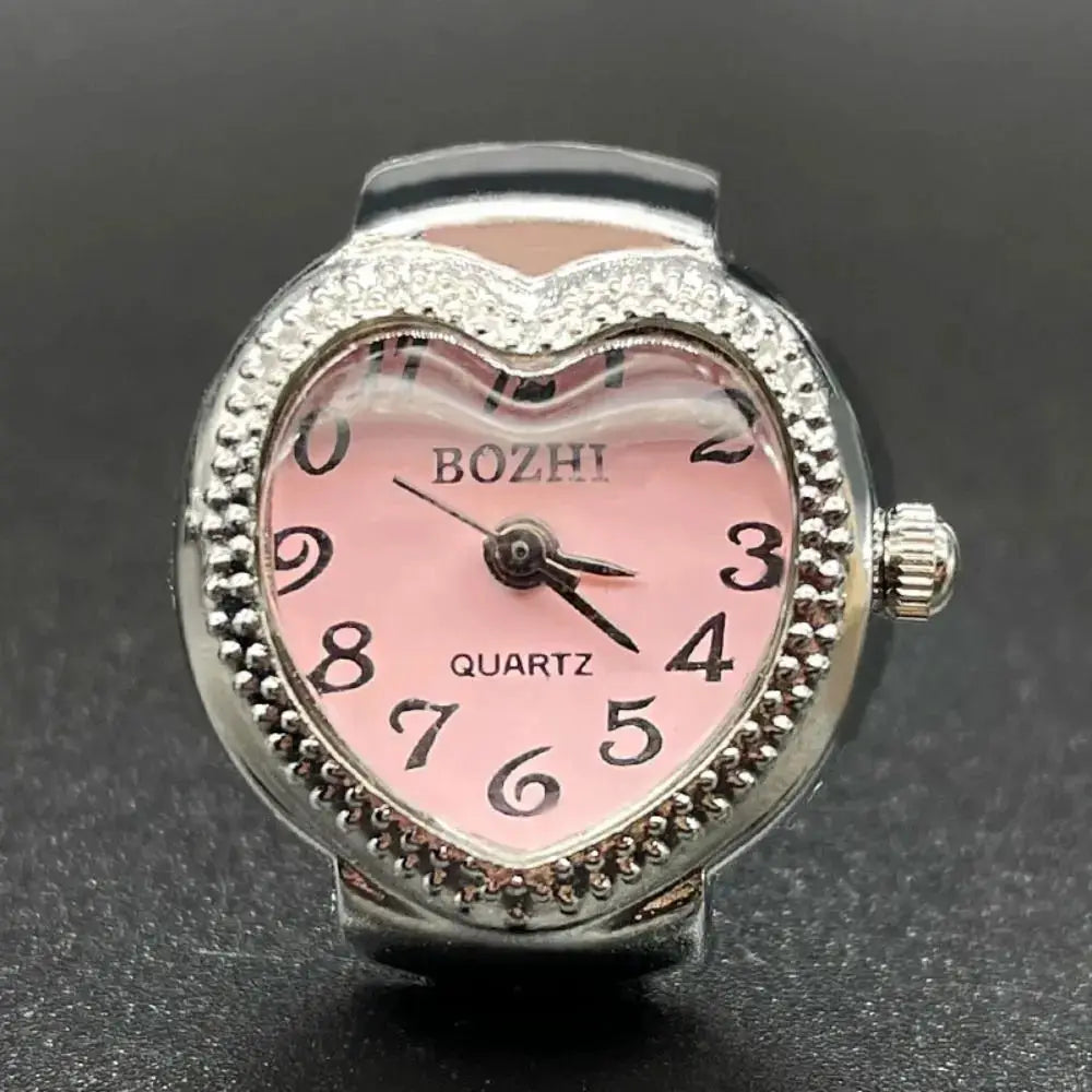 RetroPulse Heart Ring Watch With Adjustable Elastic Strap For Finger Sizes And Vintage Punk Roman Quartz Movement