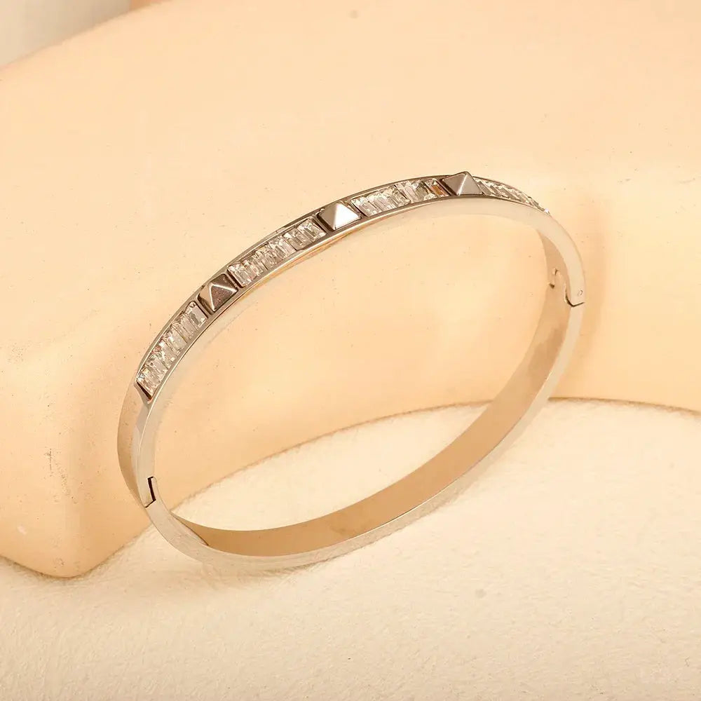 Stainless Steel Zirconia Bracelet For Women Fashion Jewelry Bangles Elegant Accessory