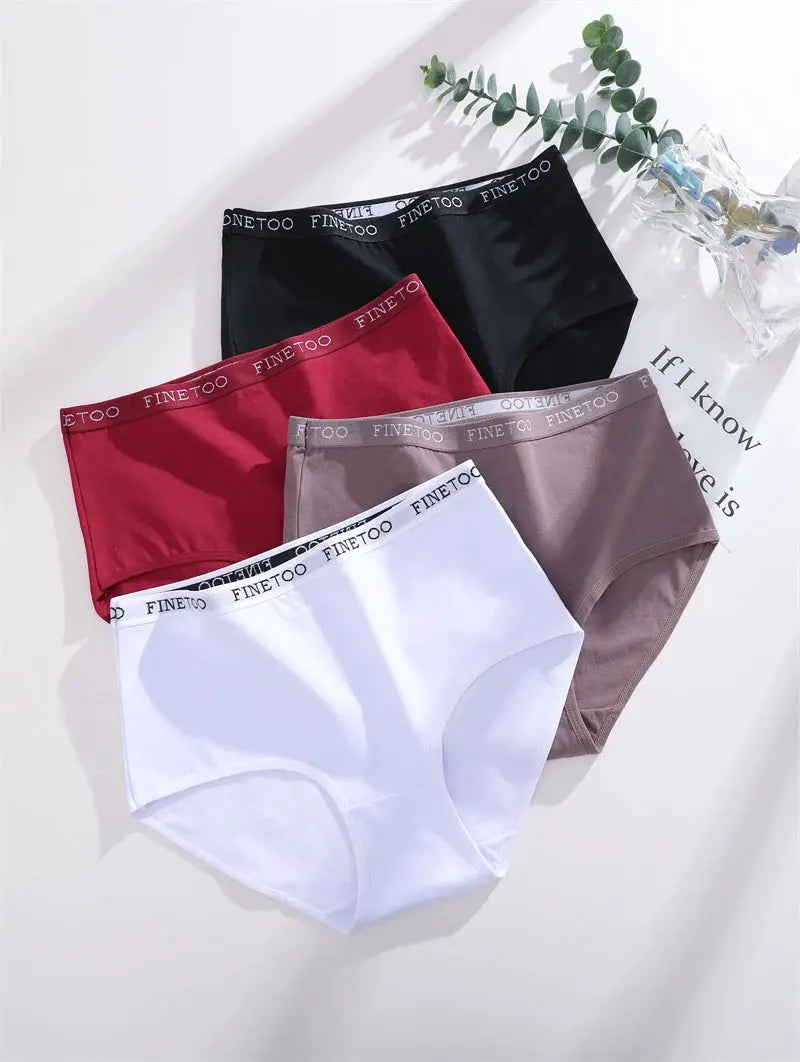 Underwear: Simples Market 4-pack cotton high-waist seamless panties in black, red, taupe, white with FINETOO waistband