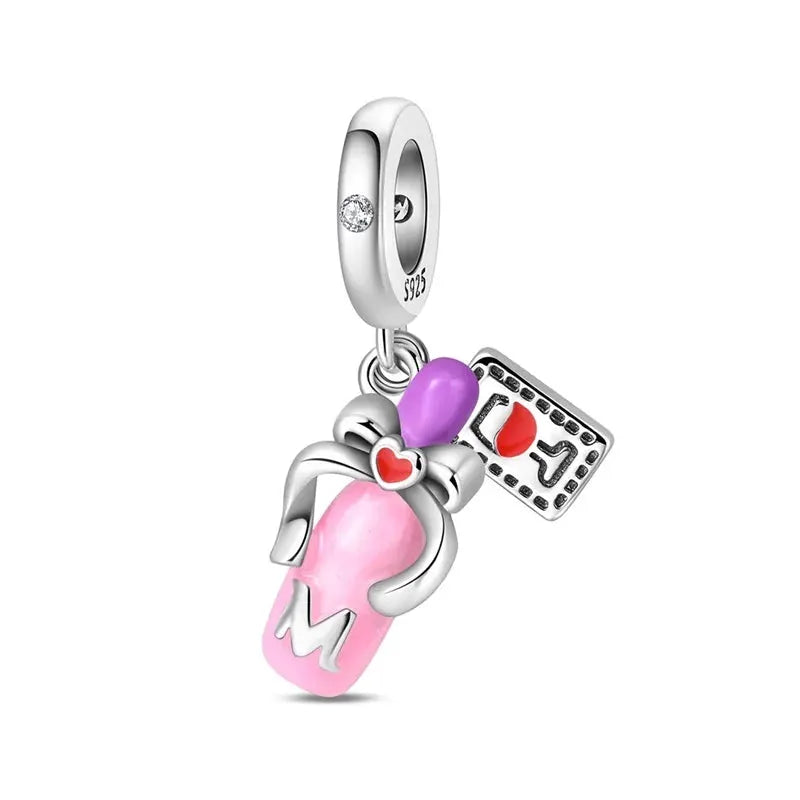 925 Silver Plated Magic Mirror Perfume Princess Angel Pink Charms Beads Fit Pandach 925 Bracelet Fine DIY Jewelry