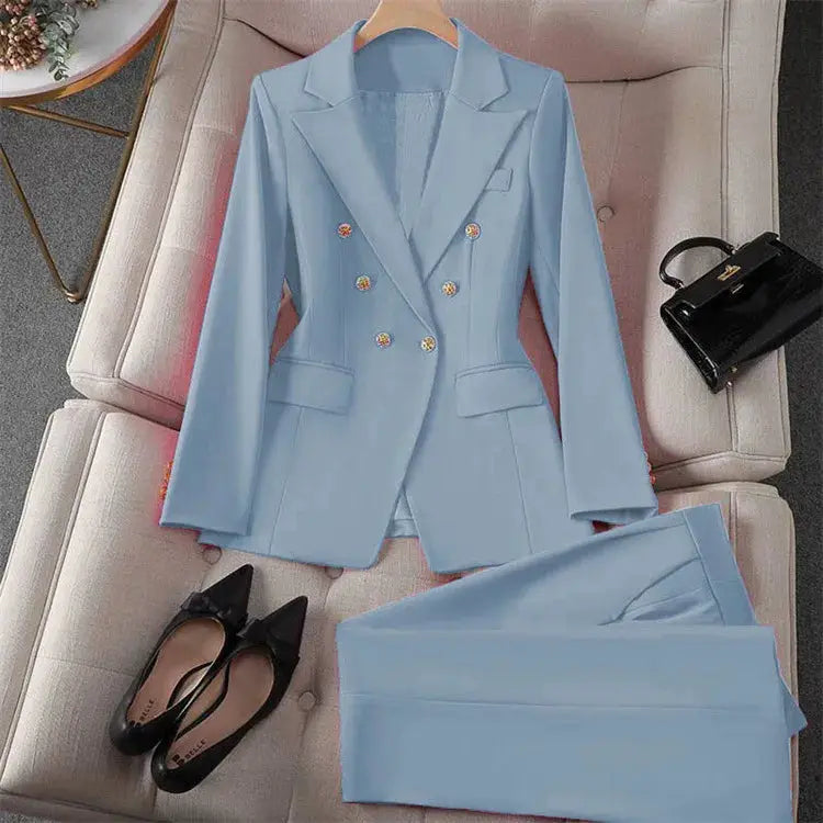 Womens light blue blazer and pants set by Simples Market, 2-piece office suit