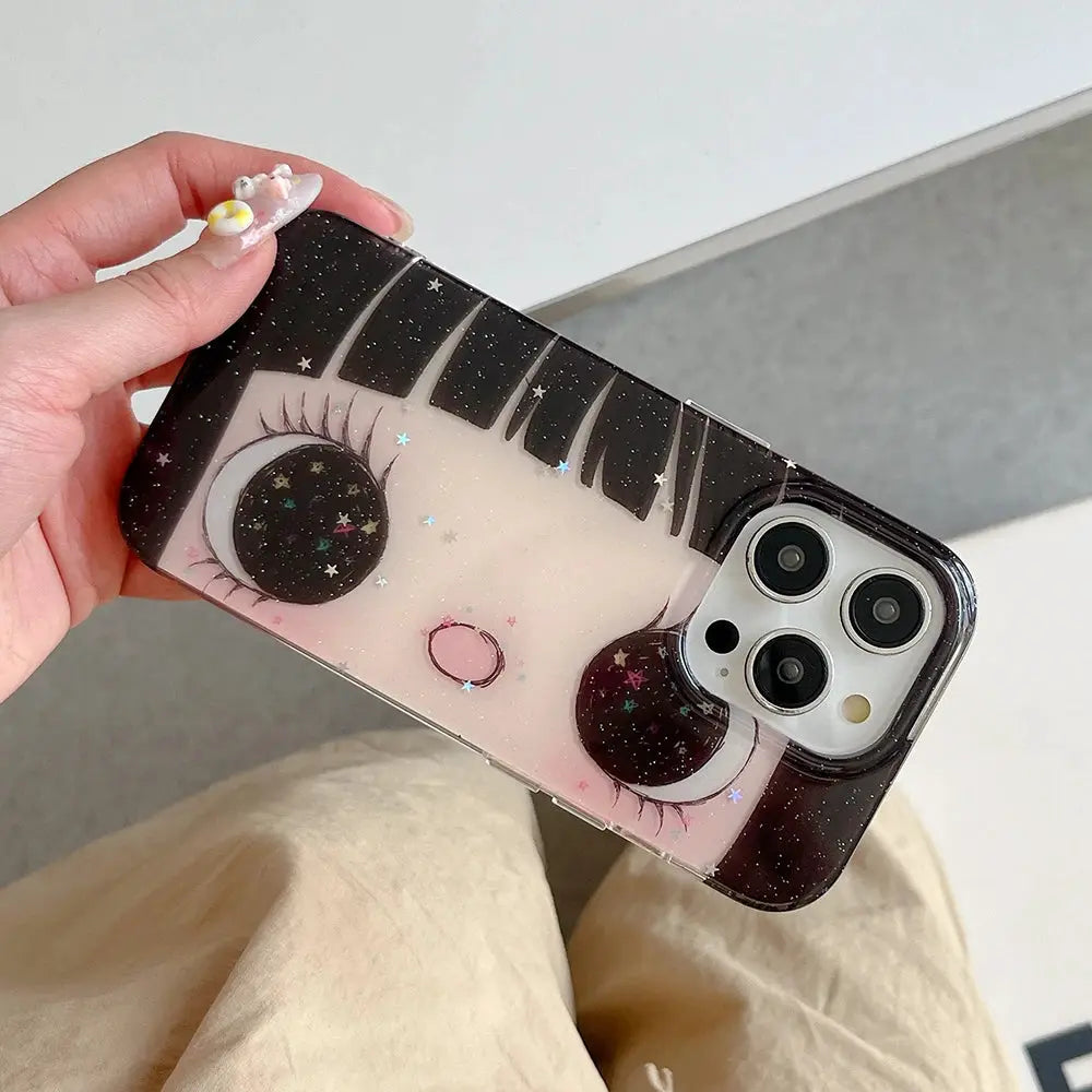 KawaiiTech Cartoon Anime Shining Eyes Phone Case Glittering Big Eyes Silicone For IPhone 13 14 15 16 17 Pro Max