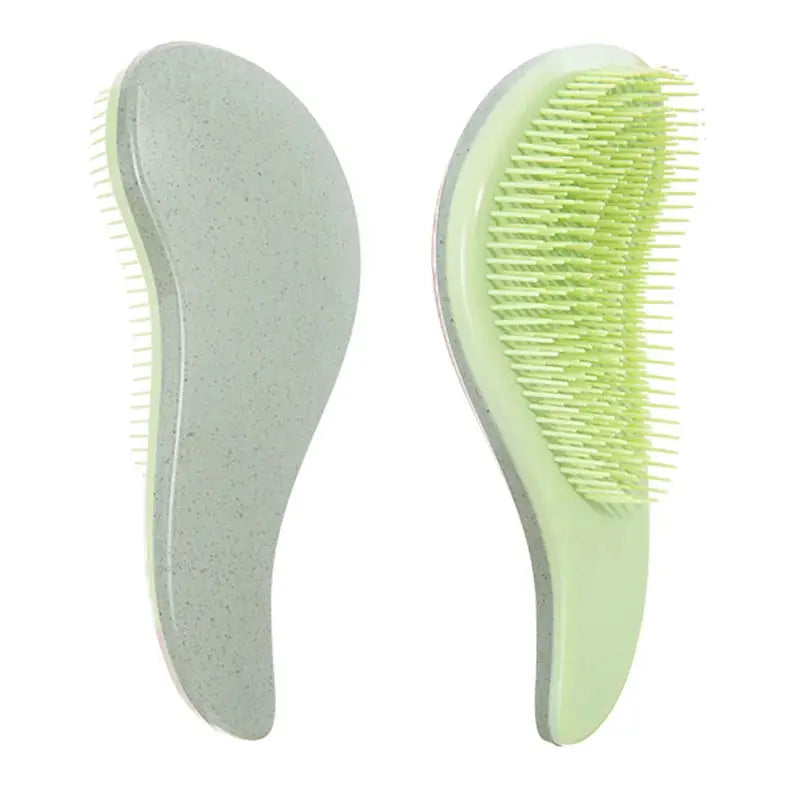 Simples Market detangling hairbrush, dual-sided anti-static with lime green bristles and speckled wheat straw handle