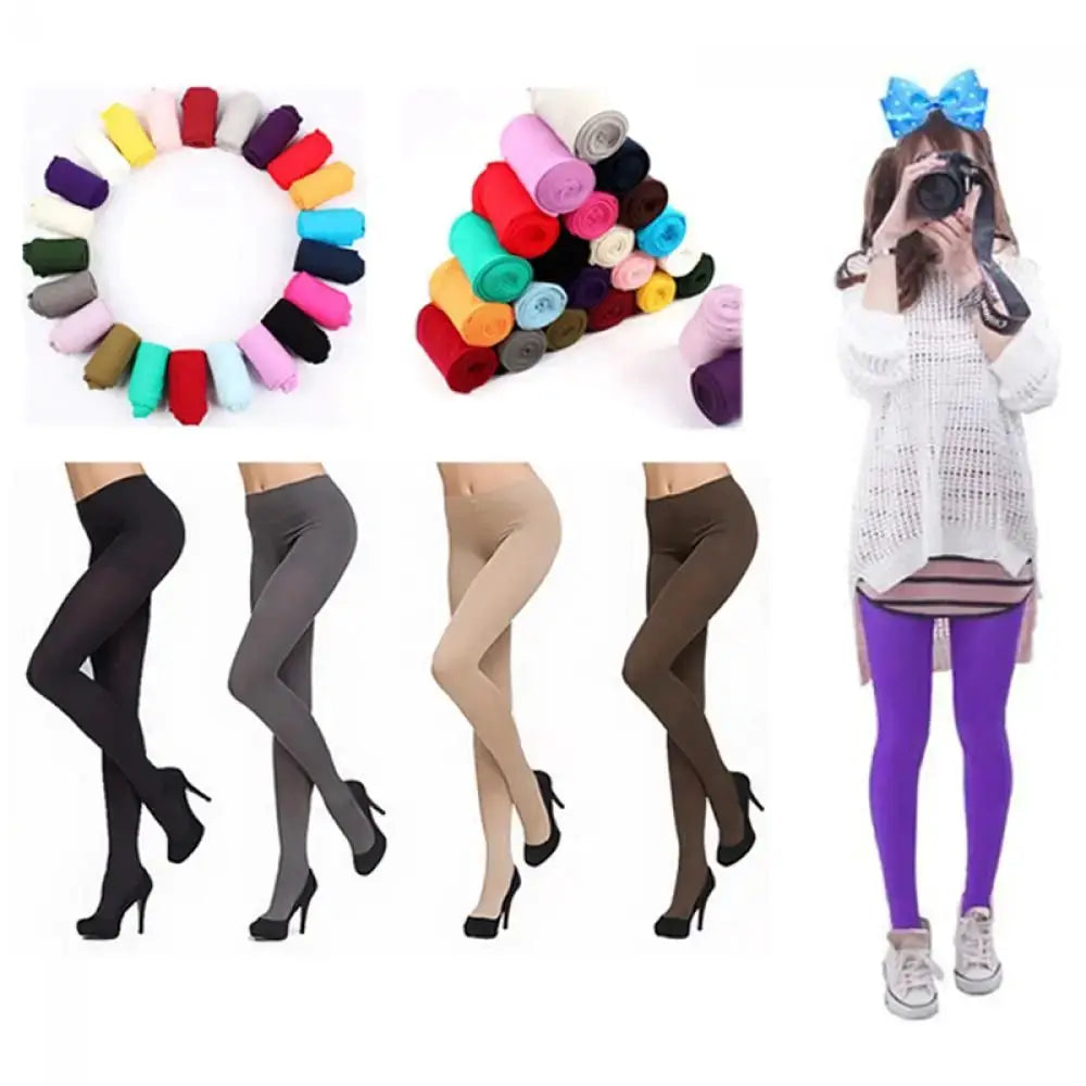 Women Black Opaque Tights 120D Seamless Pantyhose Winter Warm Nylon Stockings Footed Thick