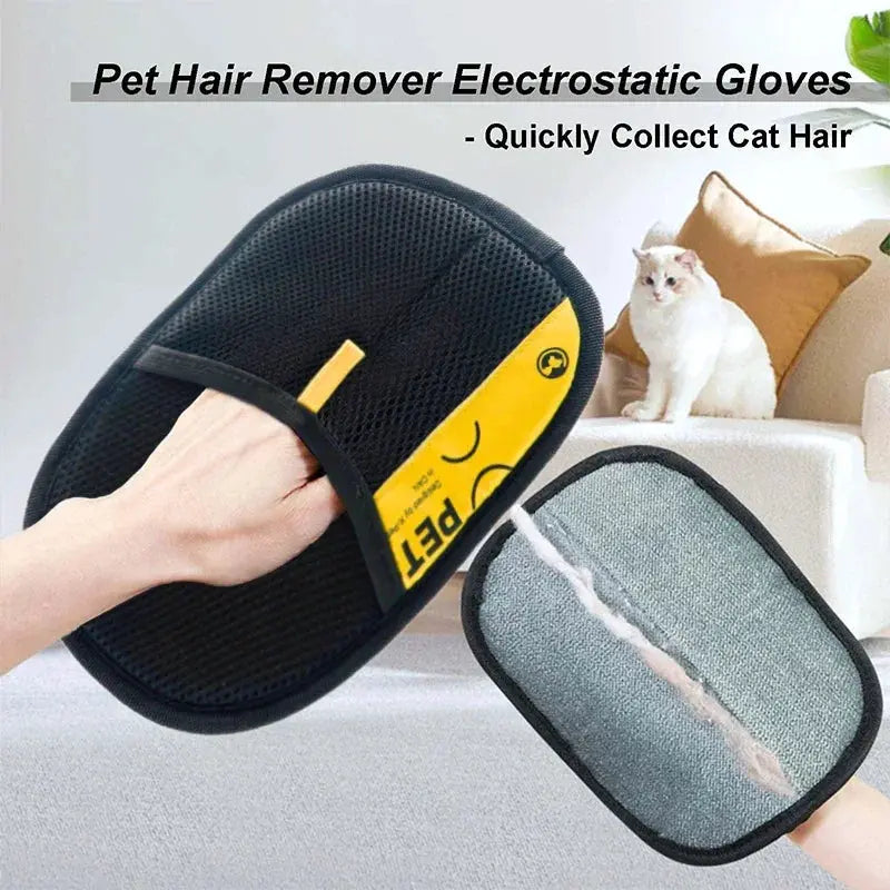 Electrostatic Pet Hair Removal Gloves For Cats And Dogs Reusable Washable Grooming Glove With 2 In 1 Lint Roller Brush