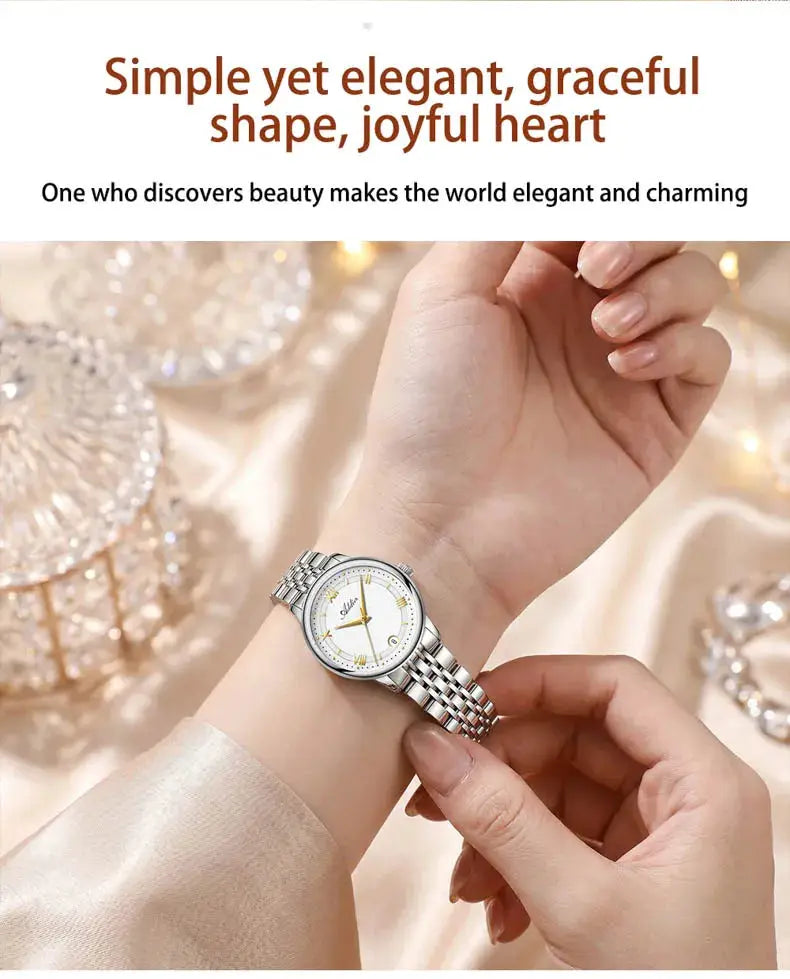 ADDIES women's stainless steel wristwatch by Simples Market with white dial, gold-tone hands, 31mm