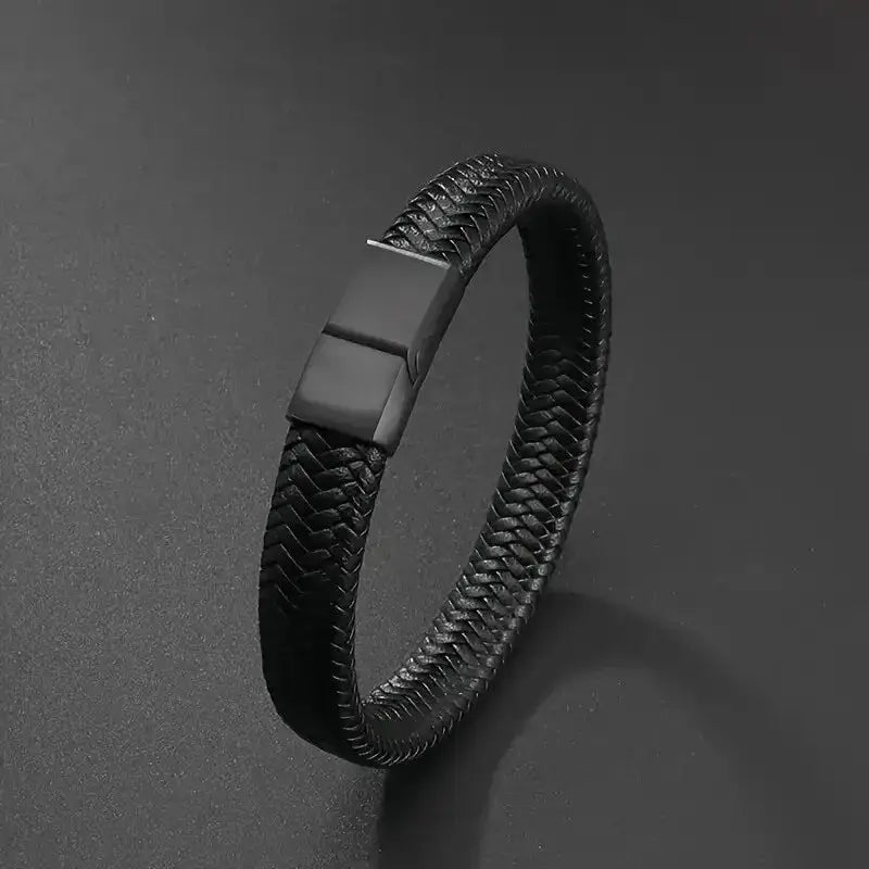 Black PU Leather Magnetic Bracelet For Men Elegant Mature Style Durable Zinc Alloy Charm Great Gift For Him