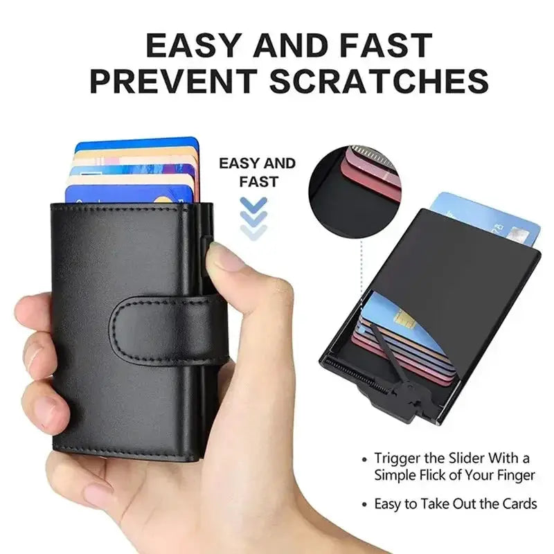 Simples Market RFID microfiber leather men's trifold wallet in black with slim card slots and coin pocket