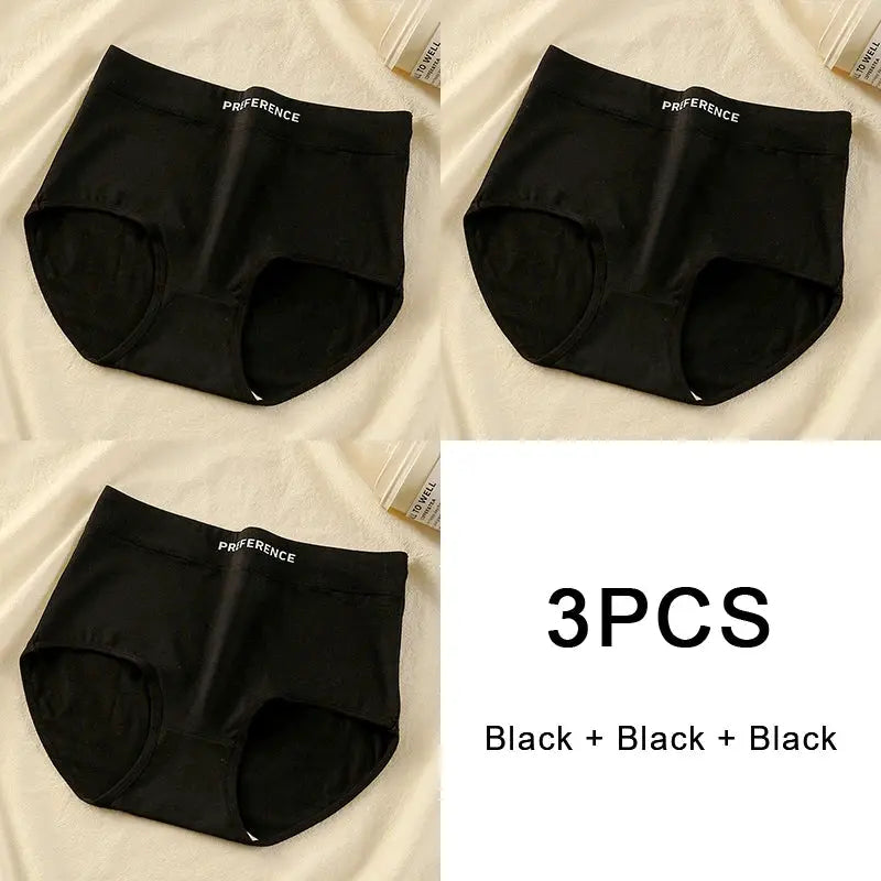 Panties 3pcs black cotton high-waist set by Simples Market
