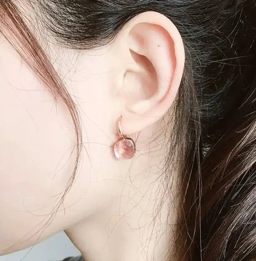 Drop earring Simples Market; rose gold tone with pink 10mm crystal candy disc