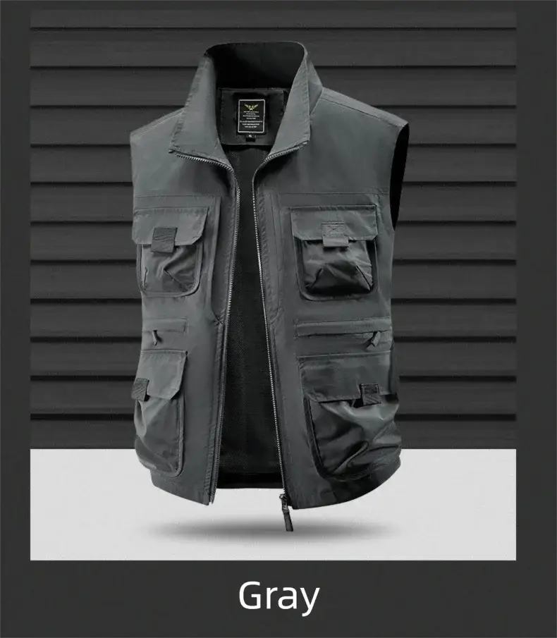 Men's outdoor tool vest by Simples Market, large size, cargo pockets, gray, breathable quick-drying fabric