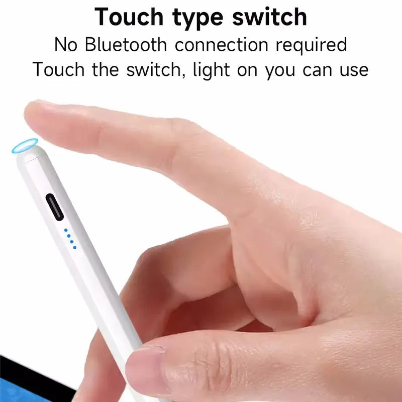 White universal capacitive stylus pen for Android, iOS and Windows touch screens with blue indicator dots